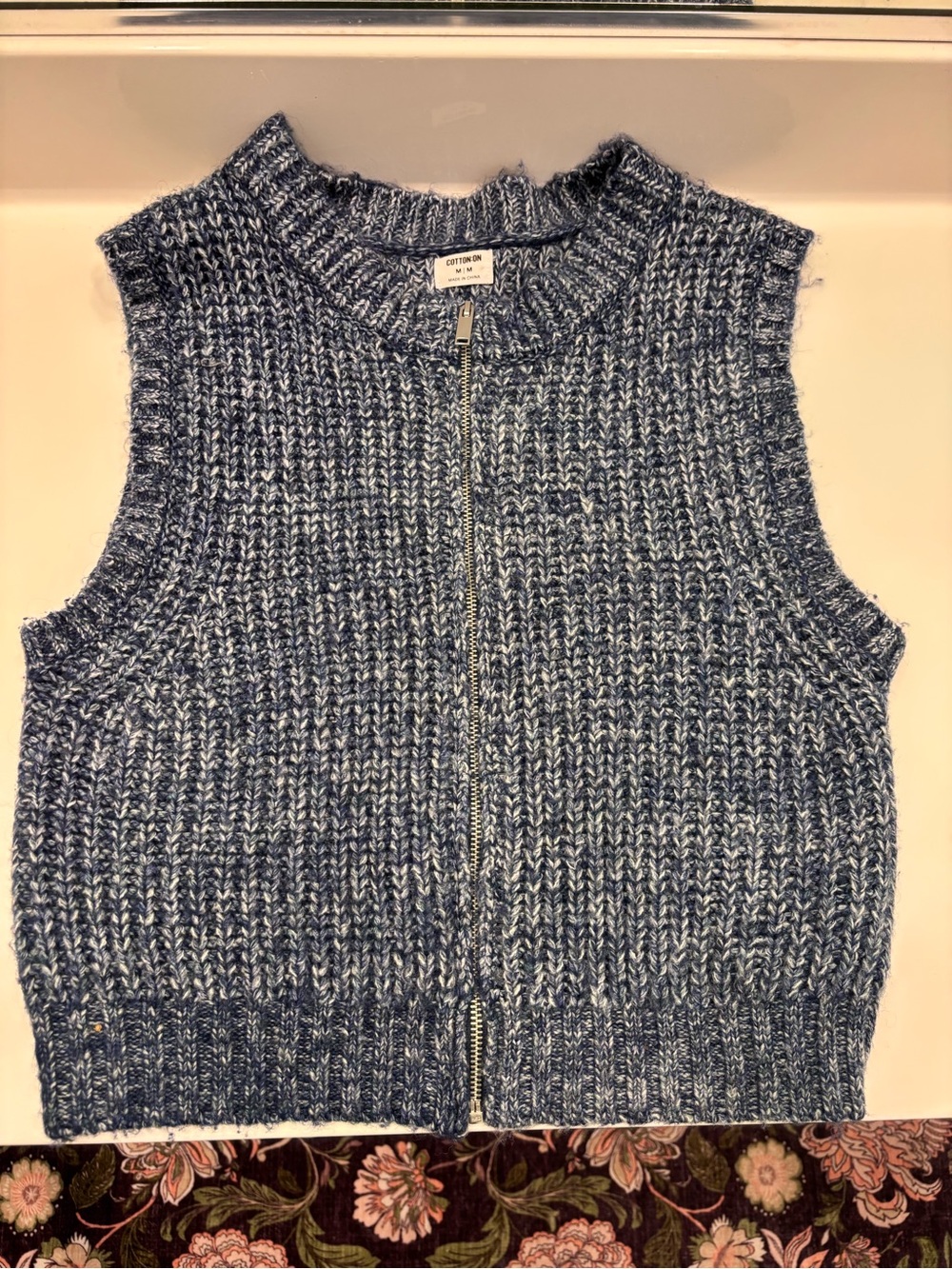 Chunky Zip Front Knit Vest in Heathered Blue